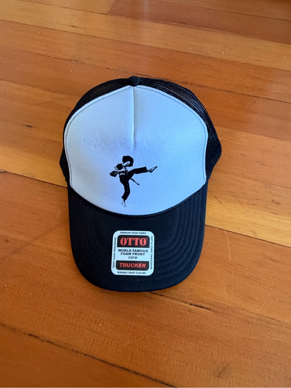 Black & White Graphic Trucker Hat with Dancing Silhouette